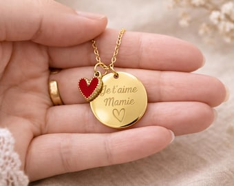 Collar personalizado con medallas, regalo para el Día de la Madre, joyería para mamá, nombre y corazón, regalo para la abuela, regalo para bebé, Día de San Valentín