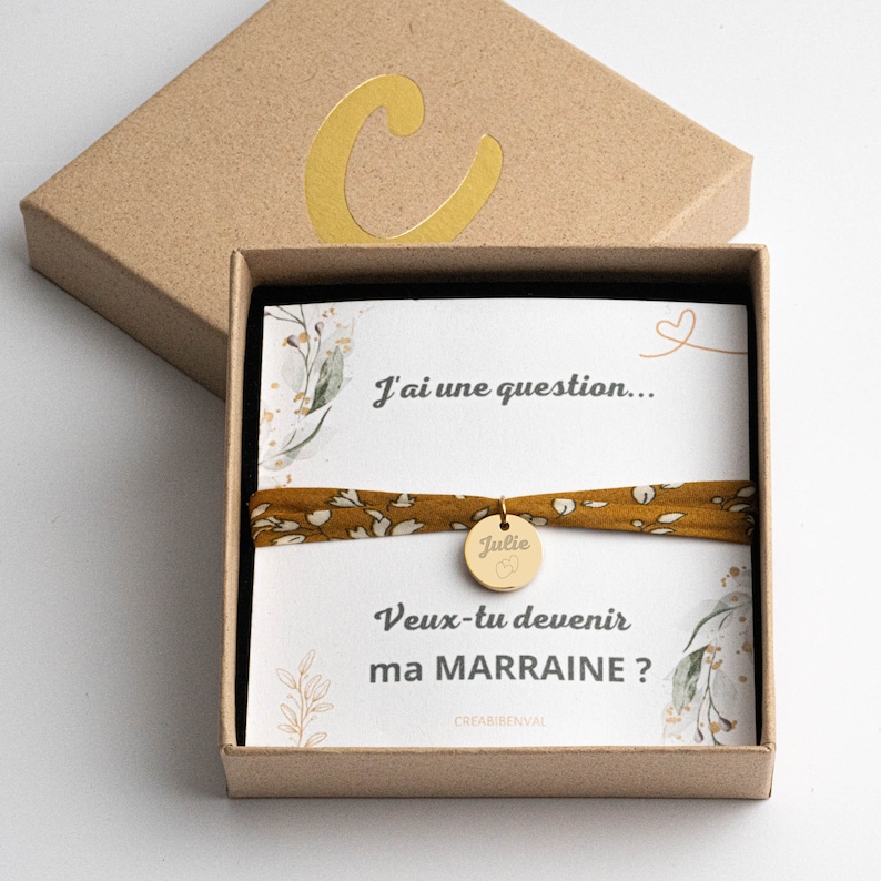 Bracelet liberty personnalisé gravé Veux-tu Devenir ma Marraine Bracelet d'annonce naissance, Bracelet de Demande Marraine image 1