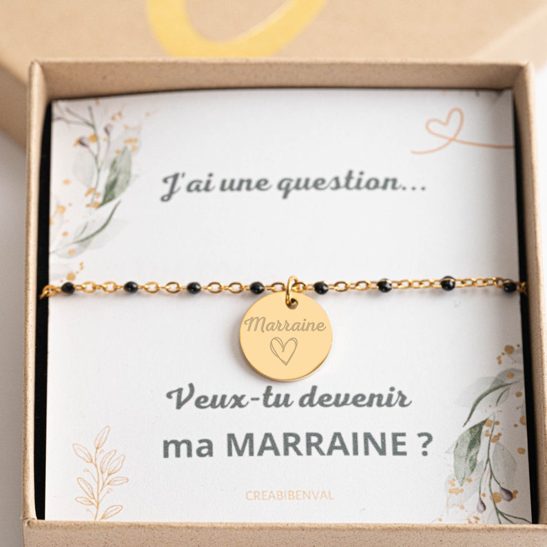 Bracelet à personnalisé gravé marraine Bracelet Marraine Bracelet d'annonce naissance cadeau image 1