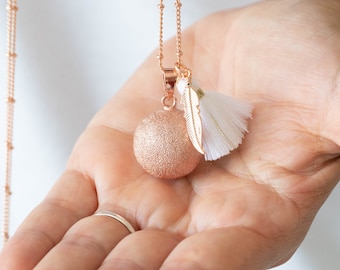 Pregnancy bola sandblasted rose gold charm feather tassel