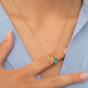 Collier initial personnalisé avec pierre de naissance, collier de lettres, collier de pierre de naissance, cadeau d’anniversaire