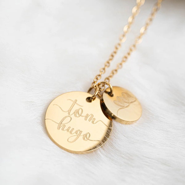 Collier Personnalisé avec médailles Cadeau Maman Bijou Maman, prénom coeur Cadeau Mamie, Cadeau Naissance