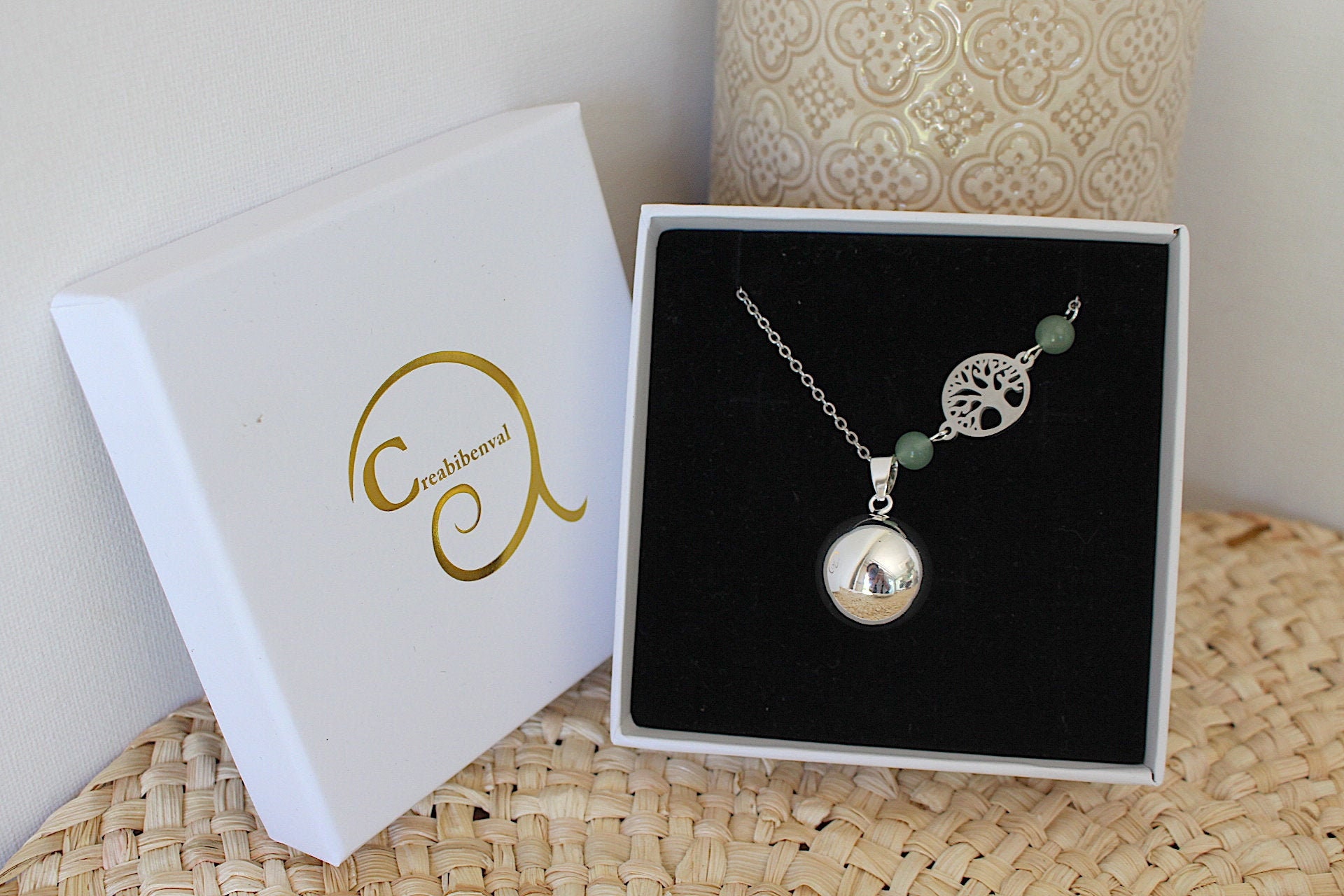 Smooth silver pregnancy bola - tree of life - aventurine pearl -ameth…