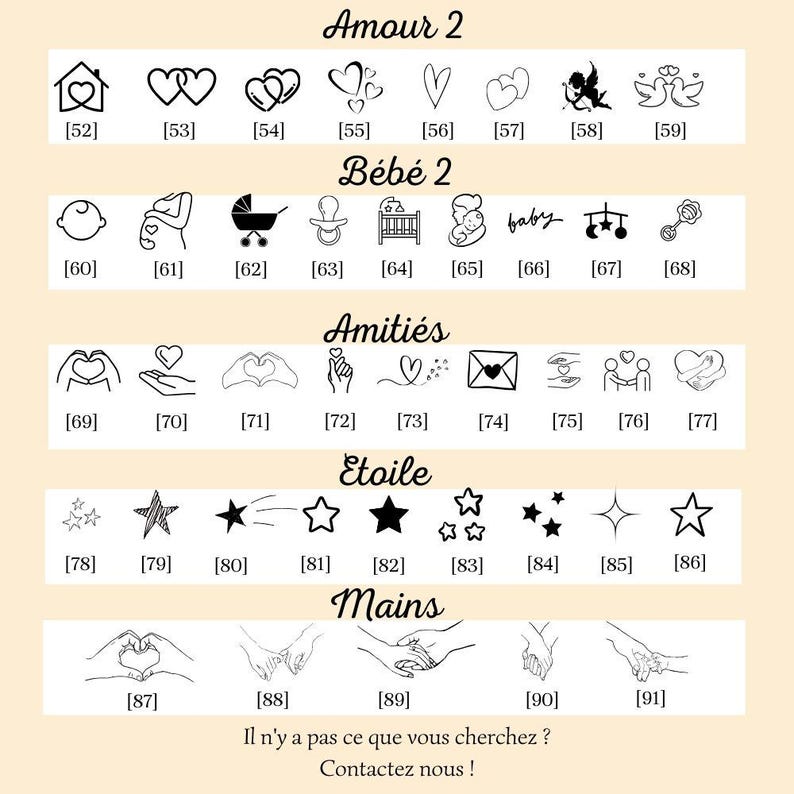 May include: A collection of black and white line art illustrations, including hearts, stars, baby-themed icons, and hand gestures. The text includes the words "Amour 2", "B&eacute;b&eacute; 2", "Amiti&eacute;s", "Etoile", and "Mains".