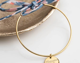 Liberty Knot Bangle Bracelet Personalized medals to engrave 15mm first name bracelet, Birth gift Mom gift Mother's Day