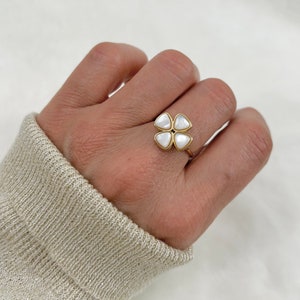 Natural stone clover ring in adjustable stainless steel Women's jewelry gold image 5