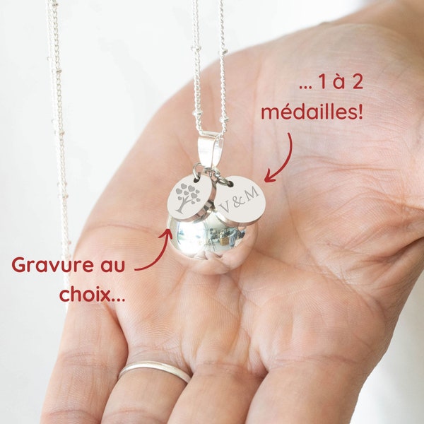 Bola de grossesse argent médaillon gravé personnalisée prénom