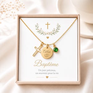 Collier avec pendentif croix chaîne de baptême avec gravure acier inoxydable or argent cadeau filleul bijoux baptême communion confirmation