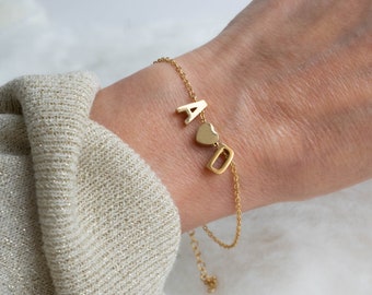 Bracelet prénom lettre coeur collier initiale alphabet collier personnalisé acier inoxydable