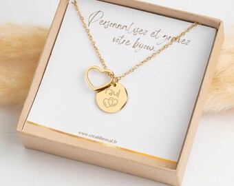 Collier Personnalisé avec médailles Cadeau Maman Bijou Maman, prénom Coeur Cadeau Mamie, Cadeau Naissance, saint Valentin