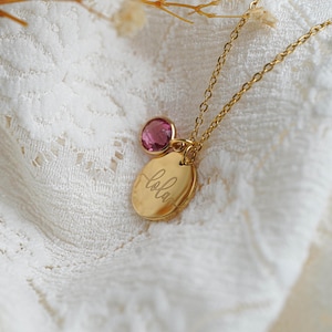 Personalized necklace with medal to engrave and birthstone first name Birth gift necklace mom or birth