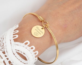 Bracelet jonc à personnaliser avec médaille à graver