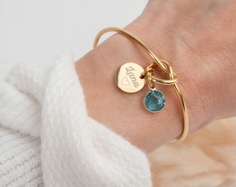 Bangle armband knoop sieraden graveren Vrouw Gepersonaliseerde geboortesteen Cadeau Moeder Oma