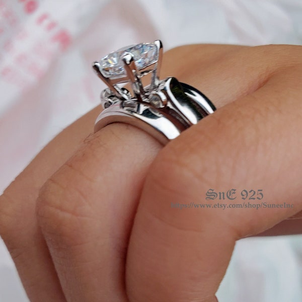 2.7ct Princess Cut Simulated Diamond Sterling Silver Engagement Ring Set SKU:00171