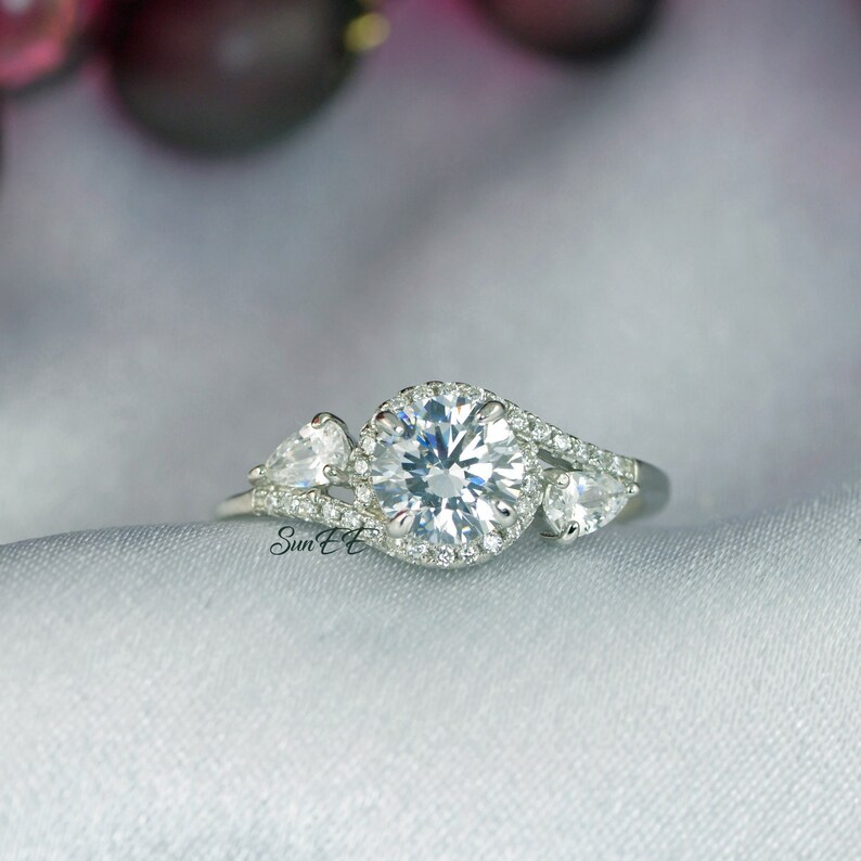 3.0ct Halo Brilliant Cut With Pear Bridal Wedding Engagement - Etsy