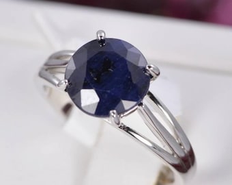 Anillo de zafiro azul natural en plata de ley 925, talla 7