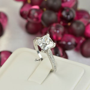 4.35ct Princess Cut Bridal Wedding Engagement Ring Diamond Simulated 925 Sterling Silver Anniversary Rings