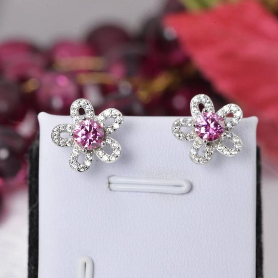 Elegant 1ct Flower Pink Moissanite Earrings 925 Sterling