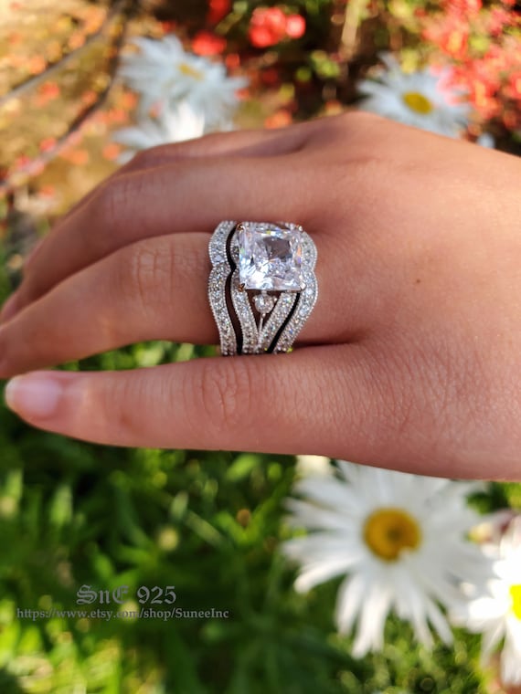 Princess Cut Sterling Silver Bridal Set: Simulated Diamond