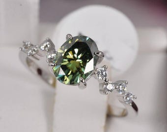 1.5ct Oval Cut Green Moissanite Engagement Ring Size 5 & 8 only