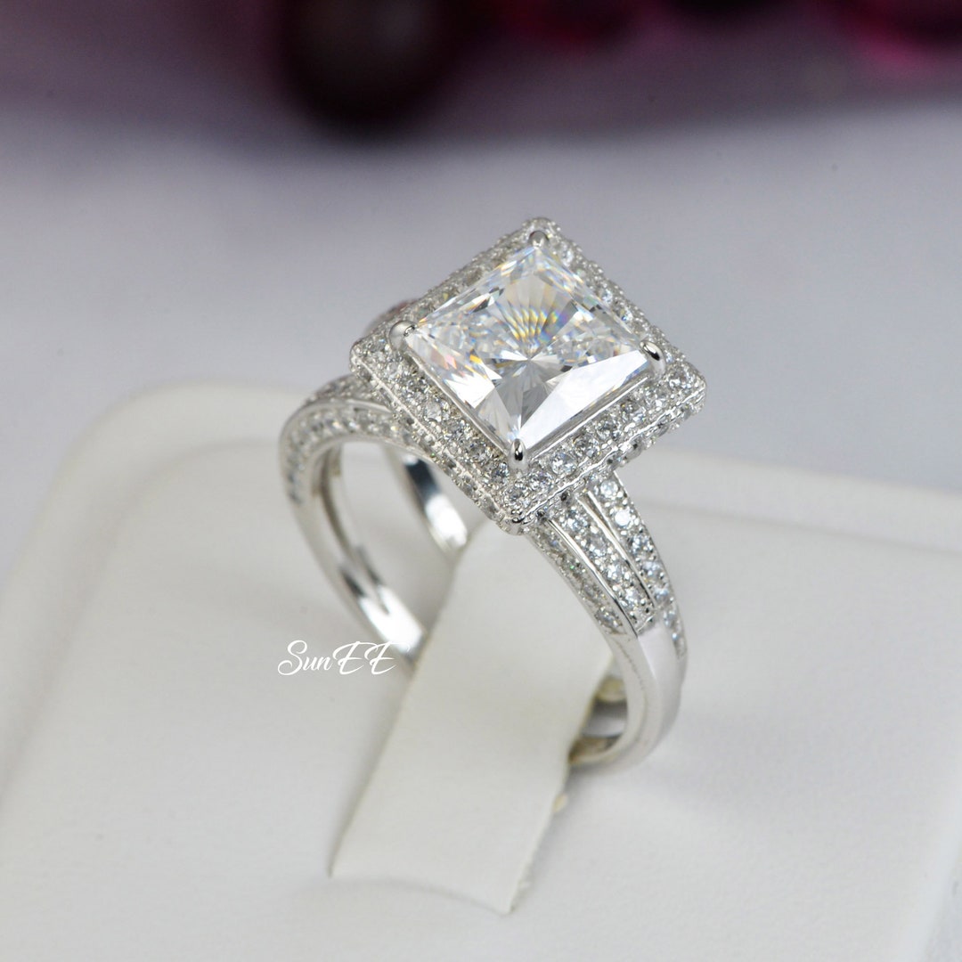 Halo Princess Cut Bridal Wedding Engagement Ring Diamond - Etsy