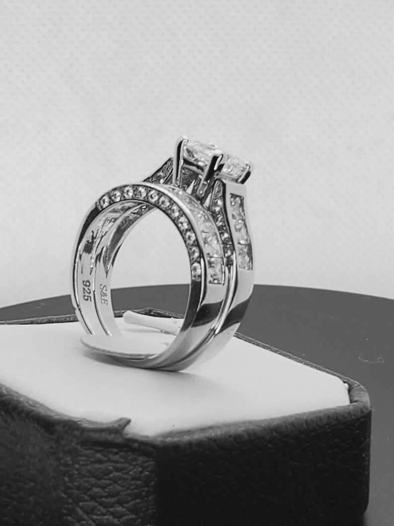 4.35ct Princess Cut Engagement Ring Wedding Ring Set Woman Diamond Simulated 925 Sterling Silver Women Bridal Ring Set image 7