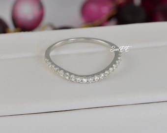 0.38ct Curve Bridal Band Wedding Engagement Ring Diamond Simulated 925 Sterling Silver Anniversary Rings