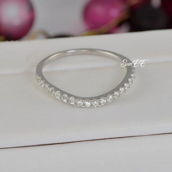 0.38ct Curve Bridal Band Wedding Engagement Ring Diamond Simulated 925 Sterling Silver Anniversary Rings