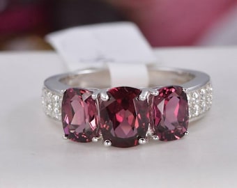 Rodolita natural en plata de ley 925 maciza, talla 7
