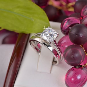 3ct Cushion Cut Sterling Silver Bridal Ring Set: Simulated Diamond Engagement Wedding Ring