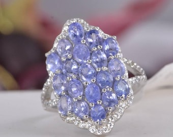 Anillo de tanzanita natural de plata de ley 925 auténtica, talla 7 solamente.