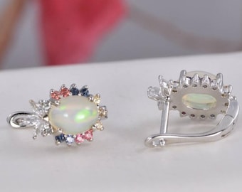 Pendientes de aro de ópalo etíope natural en plata de ley 925