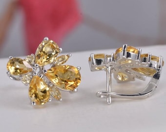 Pendientes de aro de citrino natural en plata de ley 925