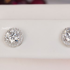 Moissanite Halo Stud Earrings: 2ct D Color VVS1, Sterling Silver