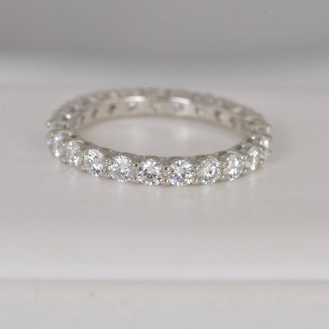 Full Ring Moissanite 3mm Full Eternity Band Ring 925 Sterling Silver Size 8, & 9 ...