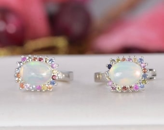 Pendientes de aro de ópalo etíope natural en plata de ley 925