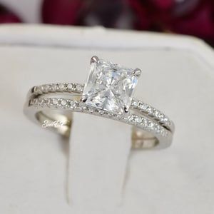 2.34ct Princess Cut Bridal Wedding Engagement Ring Diamond Simulated 925 Sterling Silver Anniversary Ring