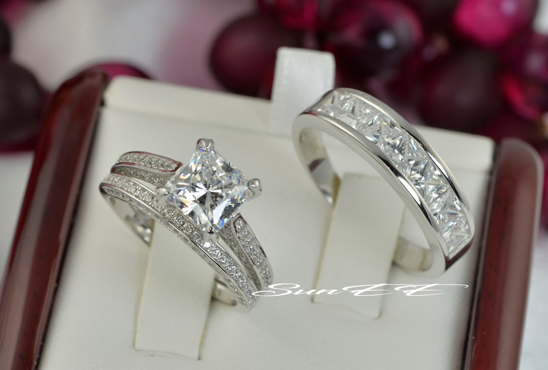His Hers Princess Cut Bridal Wedding Engagement Ring Diamond - Etsy