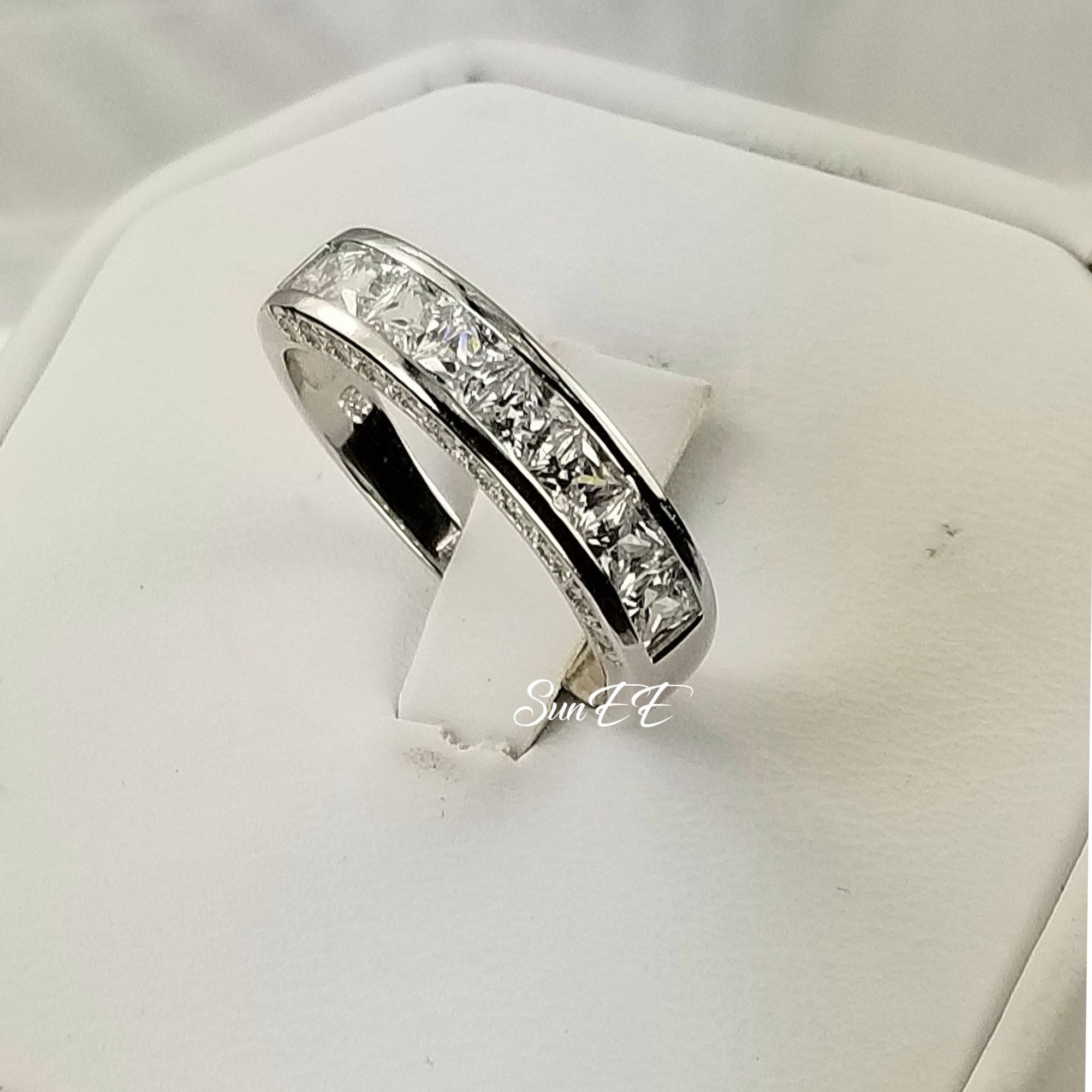 1.66ct Princess Cut Bridal Wedding Band Engagement Ring Diamond Simulated 925 Sterling Silver Anniversary Ring