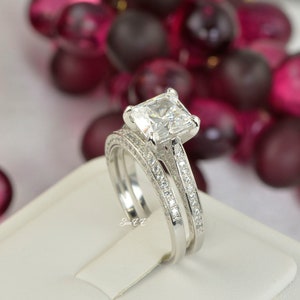 4.30ct Princess Cut Bridal Wedding Engagement Ring Diamond Simulated 925 Sterling Silver Anniversary Rings