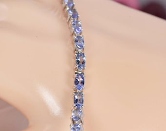 Pulsera de tenis de tanzanita natural, auténtica plata 925 maciza, 18 cm (7 pulgadas)