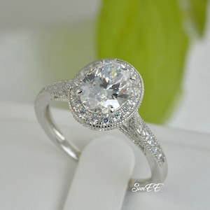2.81ct Halo Oval Cut Wedding Engagement Ring Diamond Simulated 925 Sterling Silver Anniversary Ring