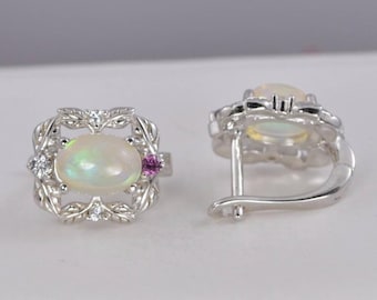 Pendientes de aro de ópalo etíope natural en plata de ley 925