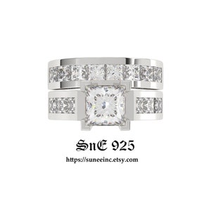 4.35ct Princess Cut Engagement Ring Wedding Ring Set Woman Diamond Simulated 925 Sterling Silver Women Bridal Ring Set image 6