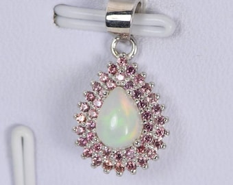 Colgante de pera etíope natural de 1,5 tcw con doble halo de piedras naturales, plata de ley 925