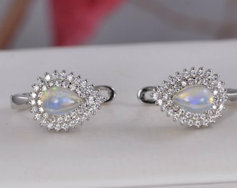 Pendientes de pera etíopes naturales con doble halo, talla pera, plata de ley 925.