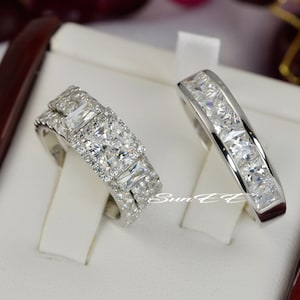 Parure d&#39;alliances His Hers en argent sterling avec diamants simulés taille princesse