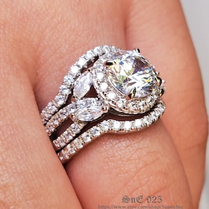 Halo Round Cut Simulated Diamond Wedding Ring Set, Sterling Silver Bridal Ring
