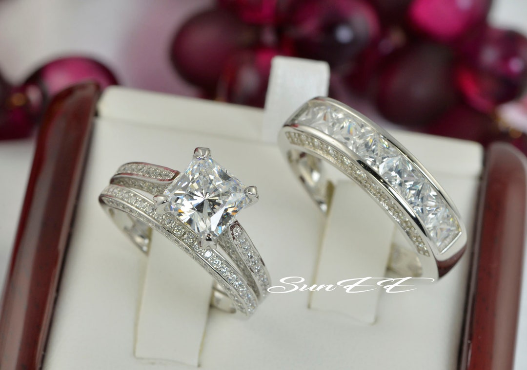 His Hers Princess Cut Bridal Wedding Engagement Ring Diamond - Etsy