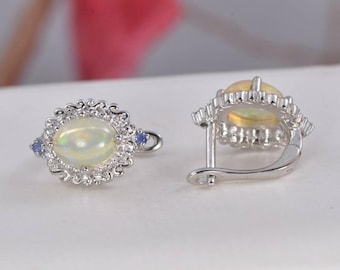 Pendientes de aro de ópalo etíope natural en plata de ley 925
